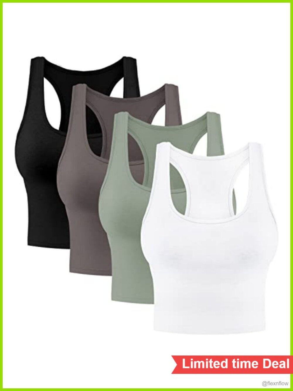 Cotton Spandex Racerback Sleeveless Workout Crop Tank Tops 4-Piece Set